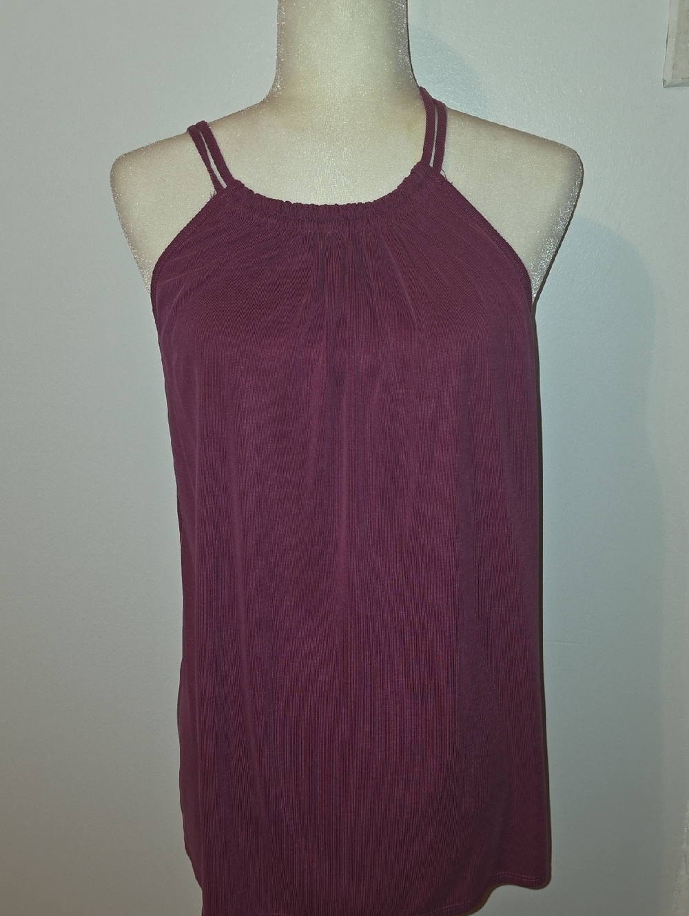 Green Envelope Double-Strap Pleated Halter Top - Burgundy
